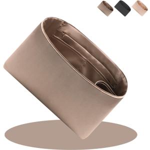 Ovignee Purse Organizer Insert for Handbags, Tote Bags, Speedy, Neverfull, ONTHEGO, Artsy - Silk Smooth with Bottle Holder - 4 Sizes (Brown)