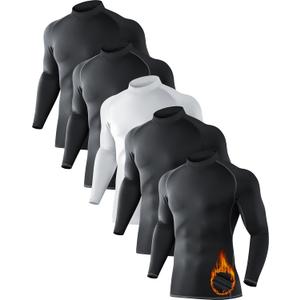 5 Pack Men's Thermal Turtle Mock Neck Shirts, Long Sleeve Compression Shirts Fleece Lined Undershirt Base Layer Tops