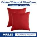 MIULEE Pack of 2 Decorative Outdoor Solid Waterproof Throw Pillow Covers Faux Linen Garden Farmhouse Cushion Cases for Summer Patio Tent Balcony Couch Sofa 16x16 Inch Red