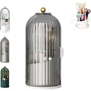 Concealed Toothbrush Holder, Makeup Brush Holder Organizer with Lid,360 Rotating Clear Dustproof Waterproof 3 Slots Bathroom Countertop Organizer,for Container Toothpaste and Toothbrush Holder (Gray)