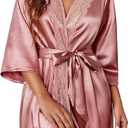 Avidlove Women's Kimono Robe Short Satin Pure Short Silky Robes (Medium, Pink)