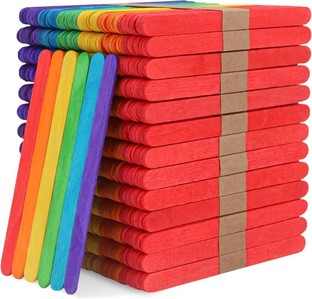 WISYOK 1000 Pcs Colored Popsicle Sticks for Crafts, 4.5 Inch Colored Wooden Craft Sticks, Ice Cream Sticks, Rainbow Popsicle Sticks, Great for DIY Craft Creative Designs and Children Education