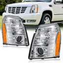 HID Projector Headlight Assembly for 2007-2014 Cadillac Escalade/2007-2014 Escalade ESV/2007-2013 Escalade EXT Left Right Side Headlamp Chrome Housing Amber Reflector