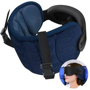 Travel Pillows for Airplanes, Airplane Pillow for Long Flight, Airplane Head Strap with Eye Mask for Sleep, Travel Neck Pillow for Car Road Trip, 360 Support Headrest, Stop Bobblehead, Blue