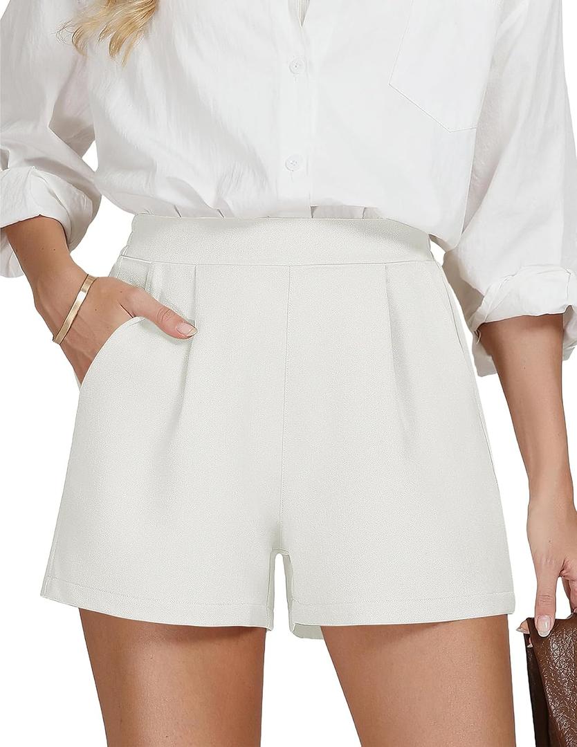 AKEWEI Womens Dressy Shorts High Waisted Wide Leg Dress Shorts for Women Work Summer Beach White M