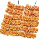 Mini Fake Rose Flower Heads 144pcs Mini Artificial Mulberry Paper Roses Flower with Wire Stem DIY Wedding Flowers Accessories Make Bridal Hair Clips Headbands Dress (Orange)