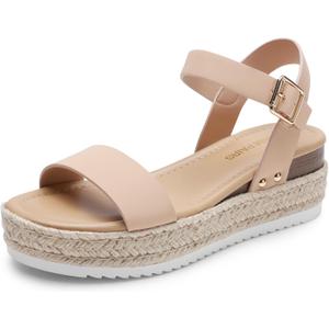 DREAM PAIRS Women's Platform Espadrilles Wedge Sandals, Comfortable Open Toe One Band Sandals for Women Dressy Casual Summer (8, Nude)