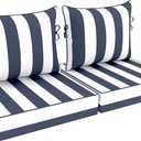 Deep Seat Patio Cushions 22 x 22 Inch Waterproof Outdoor Chair Cushions Set of 2 Loveseat Cushions for Outdoor Furniture 4'' Thick Patio Furniture Cushion with Handle Straps, Blue Stripe