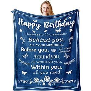 QUWOGY Birthday Gifts for Women/Men/Her/Him Blanket Blue 60"x50", Happy Bday Decorations Throw Blankets, Bday Gift Unique, Best Birthday Gift Ideas