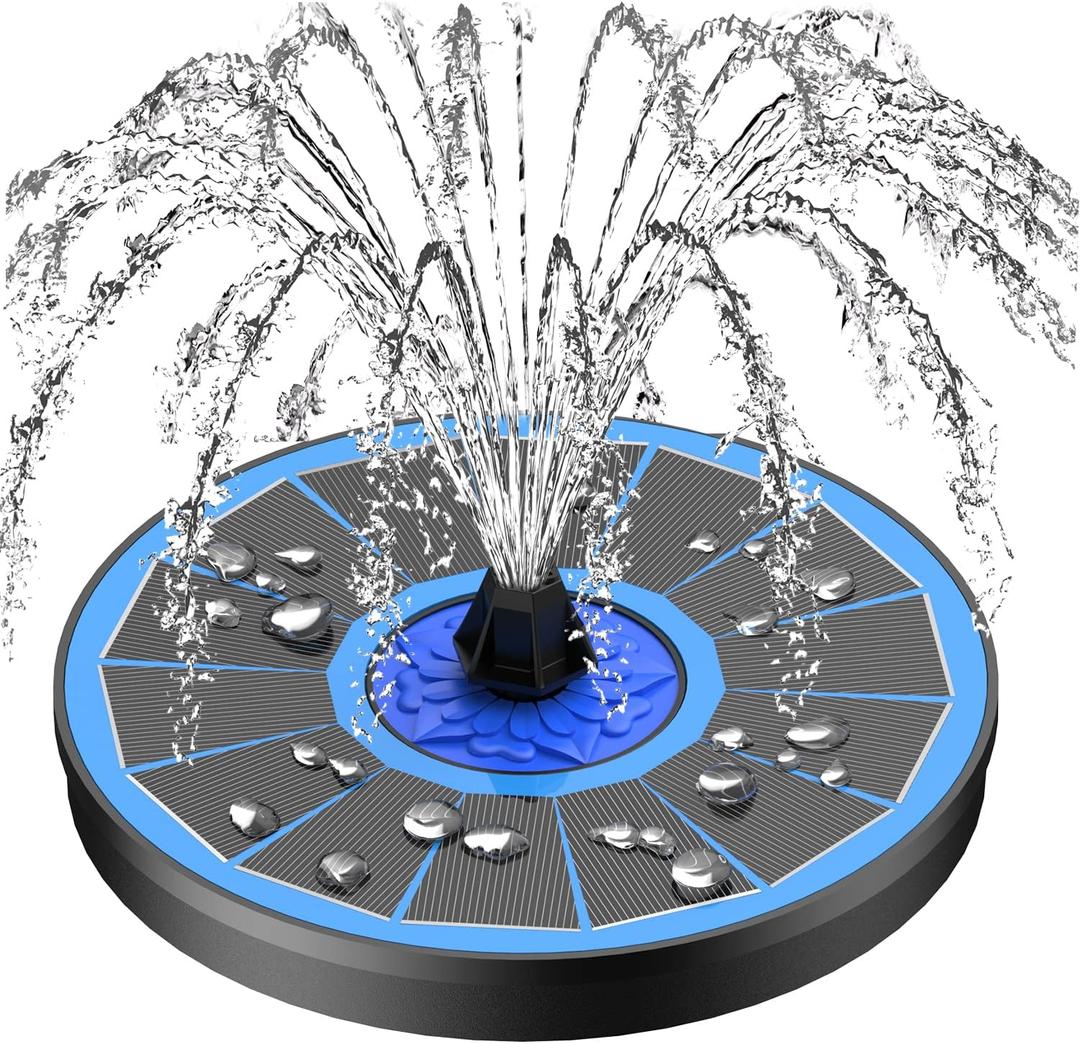 SZMP Solar Fountain Upgrade, 3.5W Solar Powered Bird Bath Fountains with Flower, Outdoor Water Feature Solar Pump with 7-in-1 Nozzles, 4 Fixed Pipes for Humingbirds, Garden, Pool, Pond, and Fish Tank (Blue)