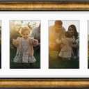 Golden State Art, 8x20 Antique Gold Photo Collage Frame with White Mat displays (4) 4x6 Pictures - Great for Dad Gifts from Daughter Son, Four 4x6 Openings