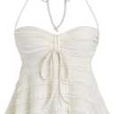 SOLY HUX Women's Peplum Halter Crop Tops Y2K Drawstring Tie Ruched Dressy Casual Spaghetti Strap Cami Top M