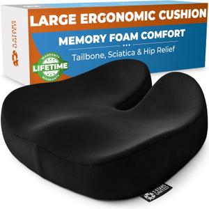 5 STARS UNITED Seat Cushion for Tailbone Pain Relief  Large Memory Foam Lifting Pillow for Coccyx, Hip, Sciatica & Post-Surgery Recovery  Wheelchair, Car, Desk, Gaming & Office Chairs, Black