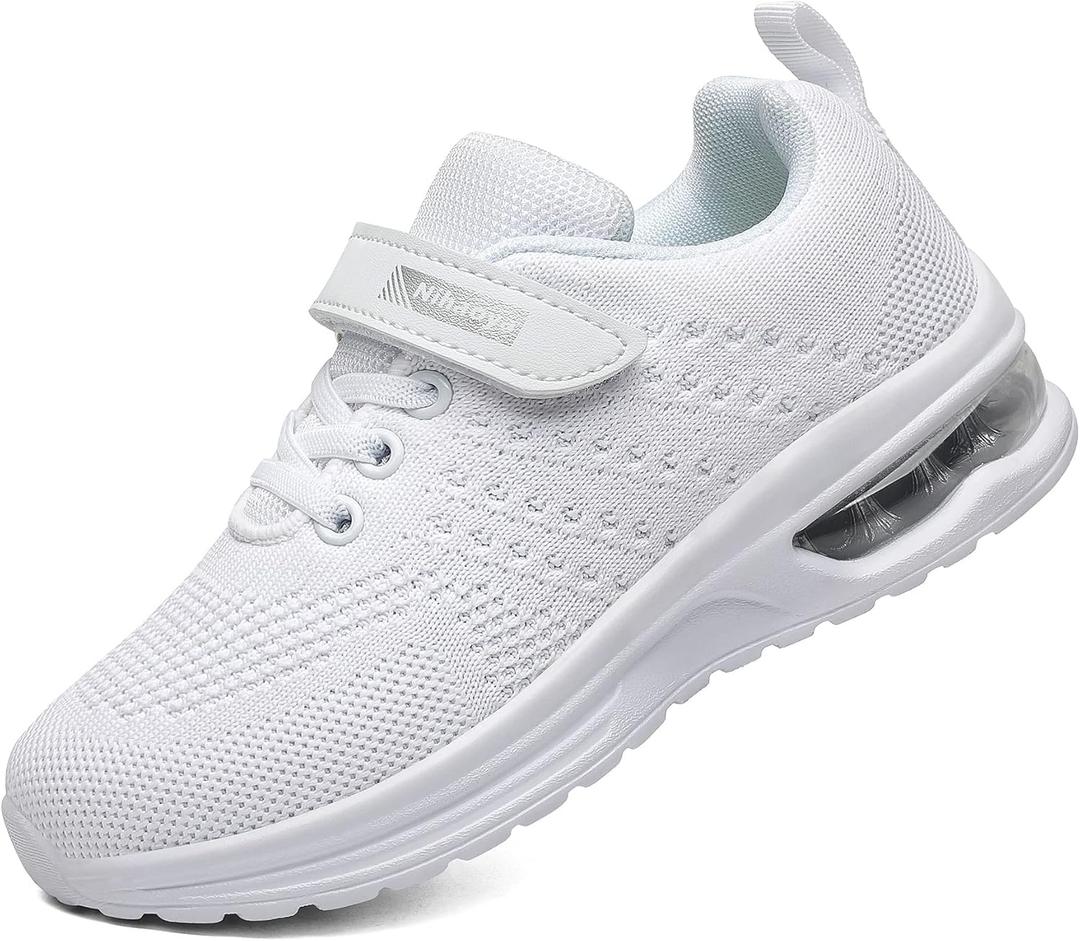 Toddler Shoes Boys Girls Kids Cushion Sneakers Tennis Running Size 1-12 Sports Walking Footwear Lightweight Breathable (White)
