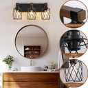 Farmhouse Bathroom Vanity Light, 3-Light Wood Bathroom Light Fixtures Over Mirror, Black Industrial Vanity Lights with Metal Shade, Rustic Bathrooms Lighting for Living Room, Bedroom, Hallway