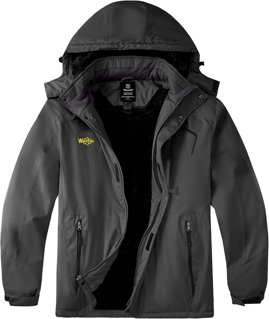wantdo Men's Big and Tall Waterproof Mountain Ski Jacket Plus Size Snow Winter Coat with Hood (XX-Large Tall, Dark Grey)
