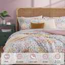 CASAAGUSTO Full Comforter Set, 7 Pieces Bed in a Bag Full Pinkish Floral Comforter Set with Flowers Leaves Pattern, Soft Seersucker Design All Season Full Size Bedding Set