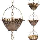 8 ft Copper Plated Rain Chain for Outside Downspouts, Adjustable Rain Catcher for Garden Gutters, Decorative Metal Hanging Flower Spiral Rain Bells, 12 Lotus Cups, Brass Color