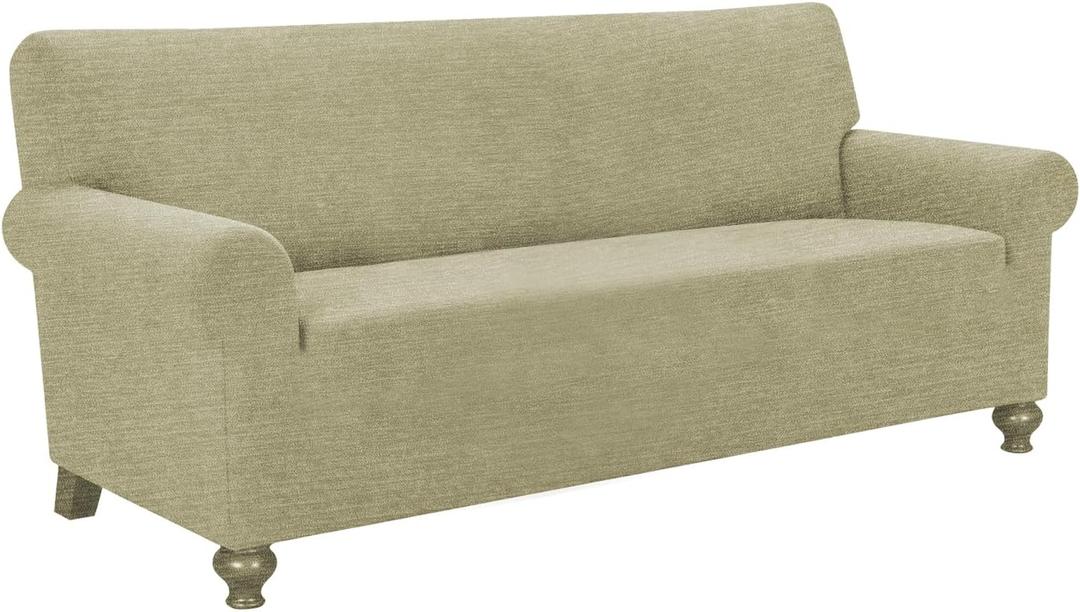 URBANLIFE 1-Piece Stretch Sofa Slipcovers for 3 Cushion Couch, Super Stretch Spandex Non-Slip Sofa Cover with Elastic Bottom, Machine Washable Furniture Protector for Kids & Pets, Coffee