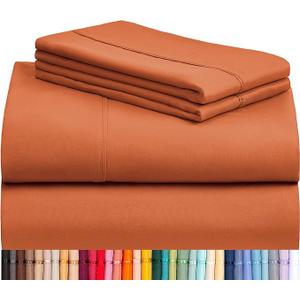 LuxClub 4 PC King Size Sheet Set Deep Pockets 18" Wrinkle Free Cooling Sheets Machine Washable Hotel Bedding Silky Soft - Autumn Orange King