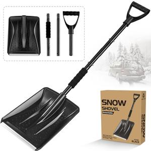Snow Shovel for Car & Driveway, Upgraded 42.5" Lightweight Aluminum Alloy Shovel, Portable Foldable Snow Shovel for Emergency, Garden, Snow Removal, Heavy Duty Ice Shovel with Ergonomic Handle (Black)