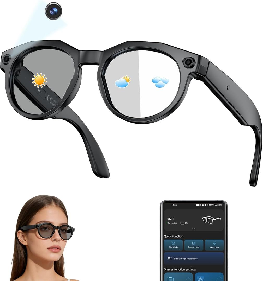 AI Smart Glasses with Camera 4K, Video Recording.Bluetooth for Men & Women -Hands-Free Recording Glasses with Audio, Al-Powered Wearable Tech