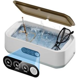 CHGAOY Ultrasonic Jewelry Cleaner, 50KHz Cleaner Machine with 3 Timer Modes, 22oz 304 Stainless Steel Tank, Sonic Machine for All Jewelry Glasses Rings Coin Retainers Watch Strap Dentures, White
