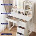 Kitsure Vanity Desk with Mirror and Lights - Large Capacity Makeup Vanity with 4 Fabric Storage Drawers & 3 Lighting Modes, Vanity Table Set with Sturdy Metal Frame for Bedroom, White, 35" x 17" x 52"