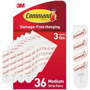 Command Medium Refill Strips, 23 Command Strips, Damage-Free Hanging, Reuse Medium Indoor Wall Hooks, No Tools Removable Adhesive for Home Decor