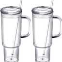 40 oz plastic tumbler with handle and Straw Lidclear tumblerDouble Wall Vacuum Reusable plastic Water Bottle Travel Mug CupClassic Acrylic Tumblers (2 Pack)