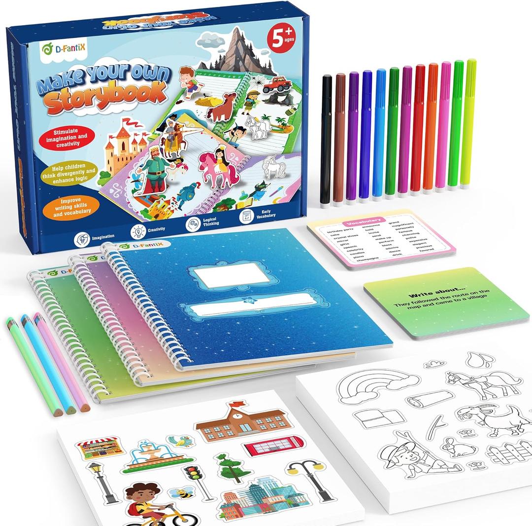 D-FantiX My Storybook Art Kit, Creative Writing & Drawing Activity Set for Boys & Girls, Hardcover Comic Book Making Kit with Stickers, DIY Arts and Crafts Supplies Gifts for Kids Ages 5, 6, 7, 8-12