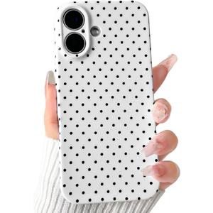 Lovmooful Compatible for iPhone 16 Plus Case Cute Polka Dot with Aesthetics Design for Girls Women Soft TPU Shockproof More Protective Girly for iPhone 16 Plus Case-(Black&White)