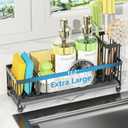 Cisily Extra Large Sink Caddy Organizer with Drying Stone, Black Sponge Holder for Kitchen, Dish Brush Holder for Countertop, Kitchen Decor Storage and Essentials
