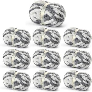 Sekafris Chunky Jumbo Chenille Yarn White-Grey 10 Pack