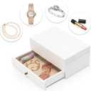 Meangood Jewelry Box Organizer for Women, 2 Layer Large Jewelry Storage Case, Rustic Wooden Jewelry Box with Mirror & Ring Tray for Necklace Earring Bracelets Rings, Vintage Style (White)