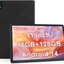 Tablet, 11" Android 14 Tablets, RAM 16GB (4GB+12GB Expansion)+128GB ROM, 5G Wi-Fi, 8000 mAh, 5MP front/13MP Back Camera, Octa Core T606 1.6GHZ (1Pac, Black)