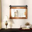COGOOD Farmhouse Barn Door Mirror - 29" x 22" Rustic Wood Framed Wall Mirror for Bathroom, Living Room, Entryway Wall Decor (Brown)
