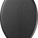 Black Elongated Wood Toilet Seat Support 400 lbs, Heavy Duty Toilet Seat with Wood Veneer for Home Bathroom, Wooden Toilet Lid with Chrome Hinges, Grip-Tight Bumpers, Easy Clean, Easy Install