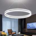 D31.5'' Modern Ring Chandelier for Dining Room LED Dimmable Pendant Lighting High Ceiling Chandelier for Living Room Foyer Bedroom Entryway 3000K-6000K Silver, 1 Rings-31.4''