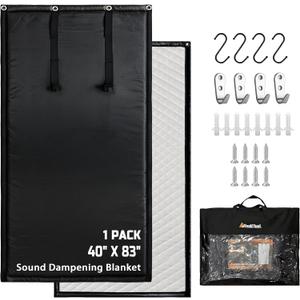 Soundproof Curtains 40" x 83" Acoustic Sound Barrier Dampening Blanket for Doors & Windows, Noise Blocking Blackout Curtain, Use for Recording Studio Home Office, Black, 100*210cm