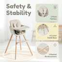 Mallify 3-in-1 Wooden High Chair, Convertible High Chairs for Babies and Toddlers, Baby Highchair with Adjustable Legs & Dishwasher-Safe Tray, Sleek Hardwood & Premium PU Cushion, Beige