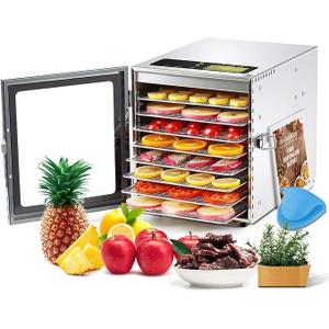 Food-Dehydrator Machine 8 Stainless Steel Trays, 500W Jerky Dehydrator for Meat, 190ºF Mushroom Dryer, 24H Timer Fruits Dryer for Herbs, Veggies, Yogurt & Dog Treats