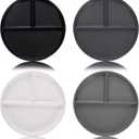 Portion Control Plates 9 Inch (4 Pack) Divided Plate Adults Plastic 3 Compartment Dinner Plate Perfect for Bariatric Diet Weight Loss Healthy Eating Reusable 3 Section Lunch Tray (Grey Series)