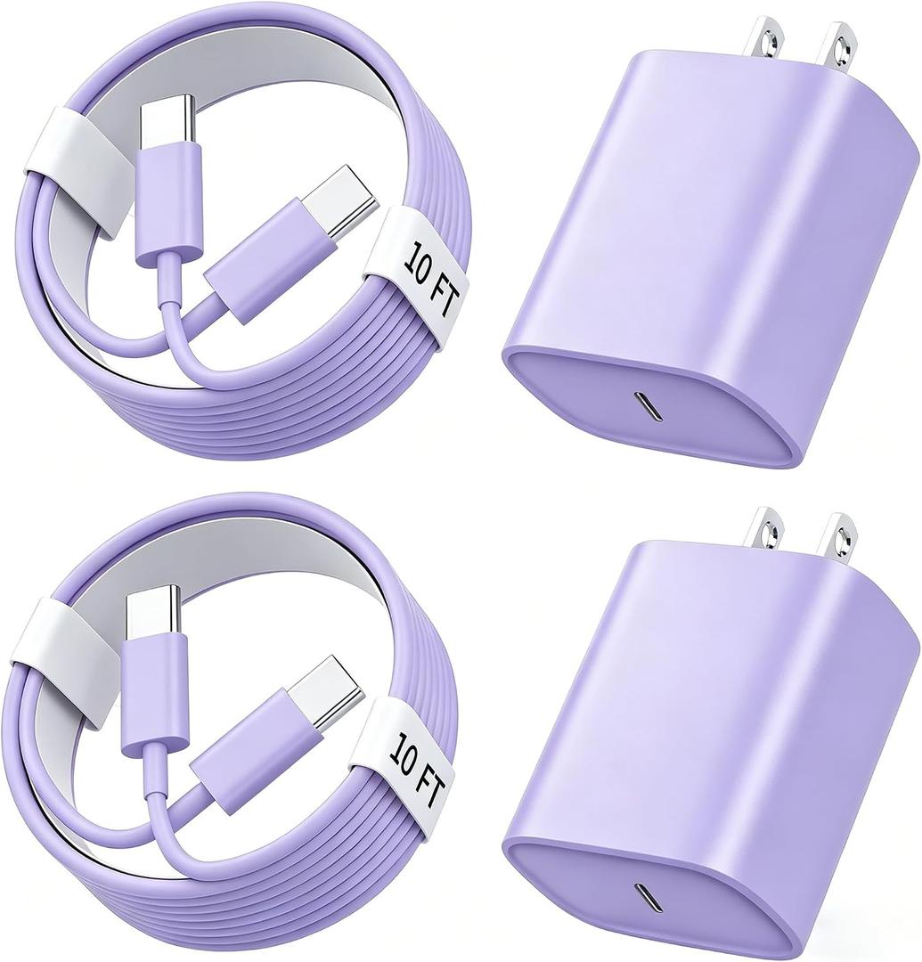 Phone 17 16 15 Charger Fast Charging, 10 FT Long USB C Charger Cord with 20W Type C Fast Phone Charging Block forPhone 17/17 Pro/17 Pro max/Air/Phone 16 15 Pro Max Plus, iPad, Android, Lavender