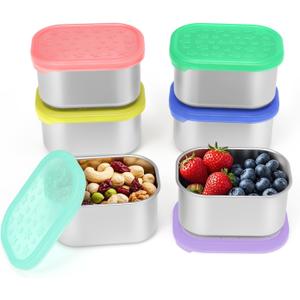 SOPHICO Stainless Steel Snack Containers for Kids, 8 oz Small Food Storage Container with Silicone Lid - Perfect 304 Metal Toddler Lunch Box for Daycare and School, Leak Proof (6 Pack)