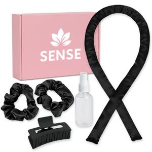 Satin Heatless Curling Kit, 39" Rod  No Heat Overnight Curls for Frizz-Free Waves  Comfortable Set w/ 2 Scrunchies, Claw Clip for All Hair Types (Black) (1 Count (Pack of 1))