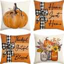 AVOIN colorlife Fall Pumpkin Home Sweet Home Throw Pillow Covers, 18 x 18 Inch Autumn Thankful Grateful Blessed Harvest Floral Orange Decorations for Sofa Couch Set of 4