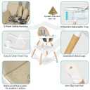 6 in 1 High Chair for Babies & Toddlers, Convertible Wooden Baby Highchair, Table and Chair Set, Baby Feeding Chair, 5-Point Adjustable Harness/4-Position Removable Tray& PU Seat Cushion(Beige)