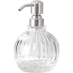 Round Bathroom Soap Dispenser Brushed Nickel Pump, Glass Bottle with Stainless Steel Pump Liquid Soap Dispenser Sphere Countertop Hand Kitchen