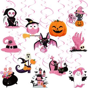 3 x 24pc Pink Halloween Party Hanging Swirls Decorations - Cute Ghost Pumpkin Ceiling Streamers for Themed Party